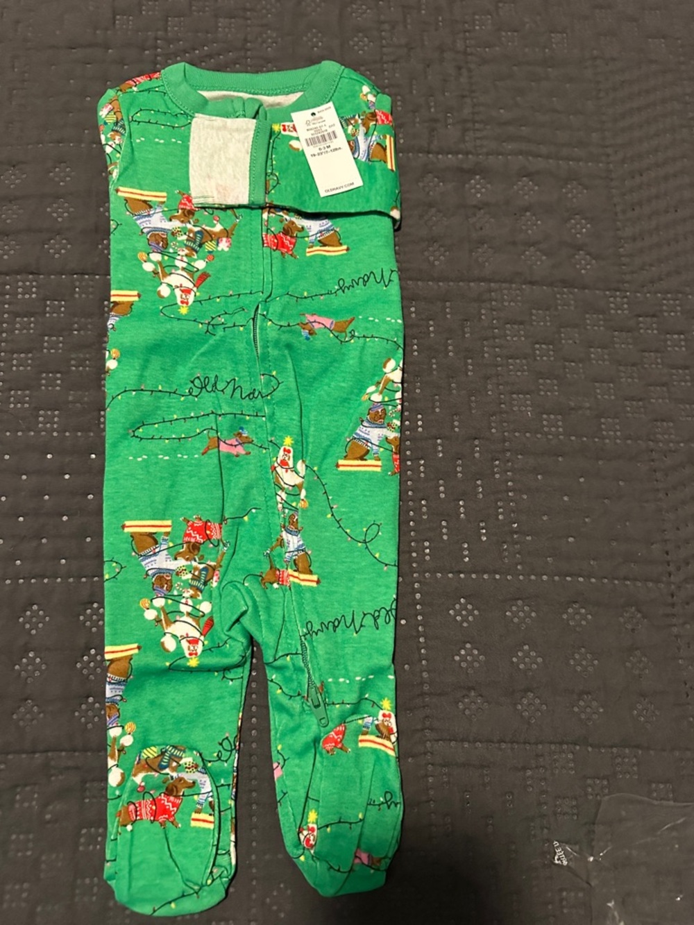 Old Navy Green Holiday Footed Baby Sleeper With Zipper 0-3mos
